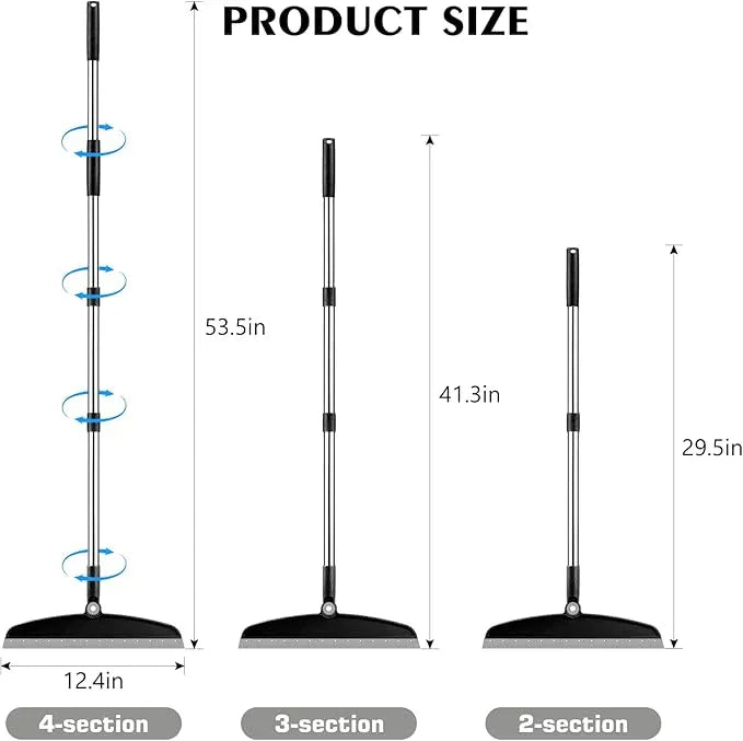 Multifunction Magic Broom, 54 Inch Adjustable Long Handle Silicone Floor Squeegee Broom, Sweep and Scrape 2 in 1 Household Cleaning Brooms for Floor, Bathrooms, Showers, Tile, Pet Hair, Black Grey - NeatNest