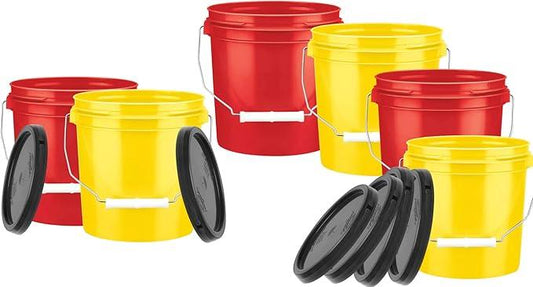 House Naturals 1 Gallon Plastic Bucket Pail Food Grade BPA Free with Lid Two Colors(Pack of 6) Made in USA - NeatNest
