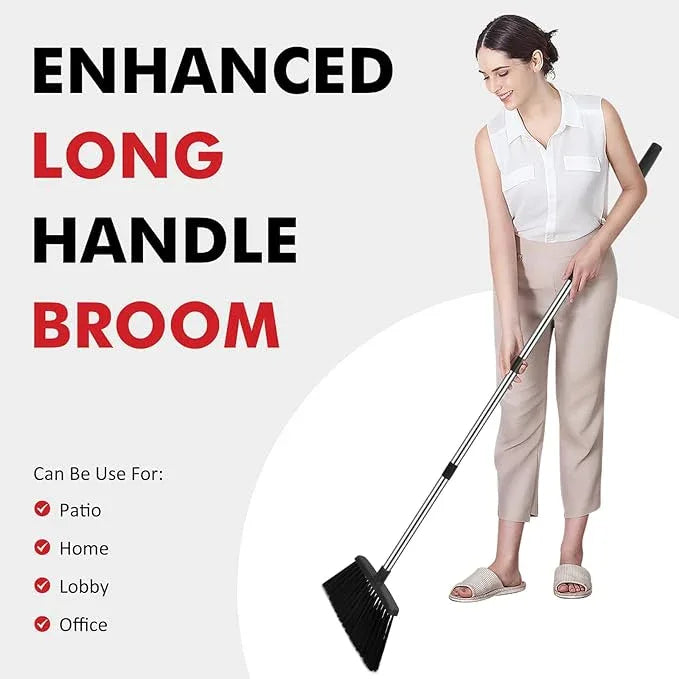 Heavy Duty Broom, 55 Inch Long Handle Outdoor Large Angle Brooms, Commercial Broom for Sweeping Indoor, for Home Garage Kitchen Office Courtyard Lobby Patio Lawn Concrete，Black - NeatNest