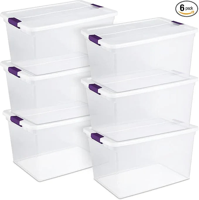 Sterilite 6-Pack Plastic Storage Bin w/ Latch Lid, ClearView Stackable Containers, 66 Qt - NeatNest