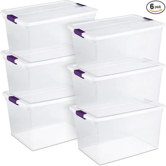 Sterilite 6-Pack Plastic Storage Bin w/ Latch Lid, ClearView Stackable Containers, 66 Qt - NeatNest