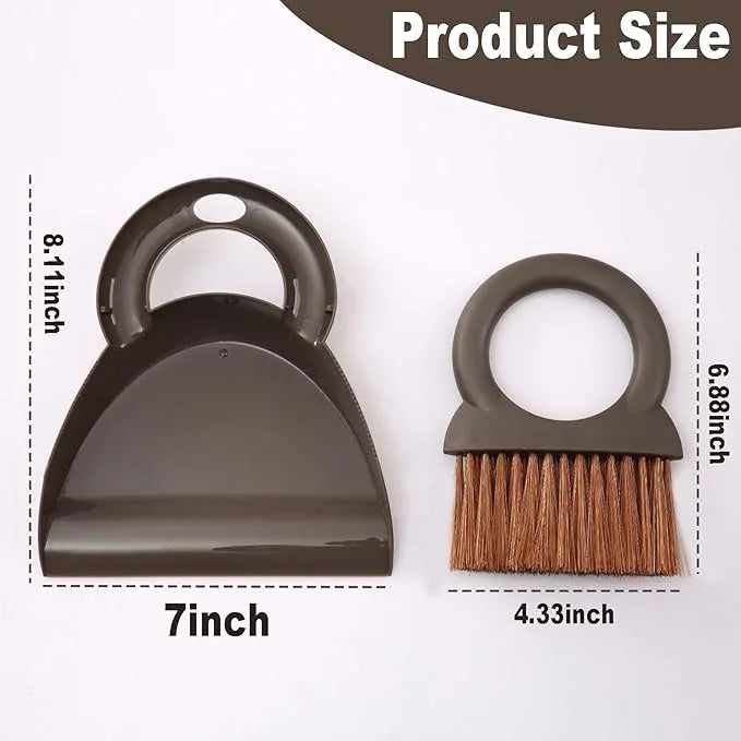 Round Handle Brush and Dustpan Set Small Broom & Dustpan Portable Handheld Sweeper for Desktop Sofa Floor Pet Nest (Coffee) - NeatNest