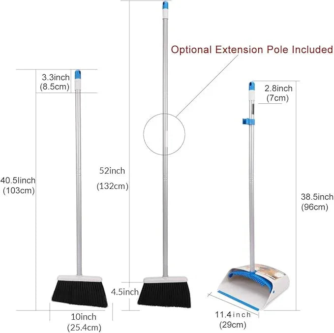 TreeLen Long Handle Broom and Dustpan Set,Upright Dust Pan Combo for Home, Kitchen, Room, Office, Lobby Floor Use Without Bending - NeatNest