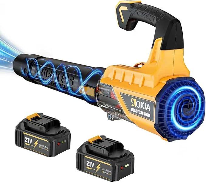 Leaf Blower Cordless, 21V Electric Blower with 2 3.0Ah Battery and Charger - Powered Air Blower 580CFM/160MPH - Lightweight Leaf Blower for Lawn Care, Patio Cleaning, Blowing Leaves and Dust - NeatNest