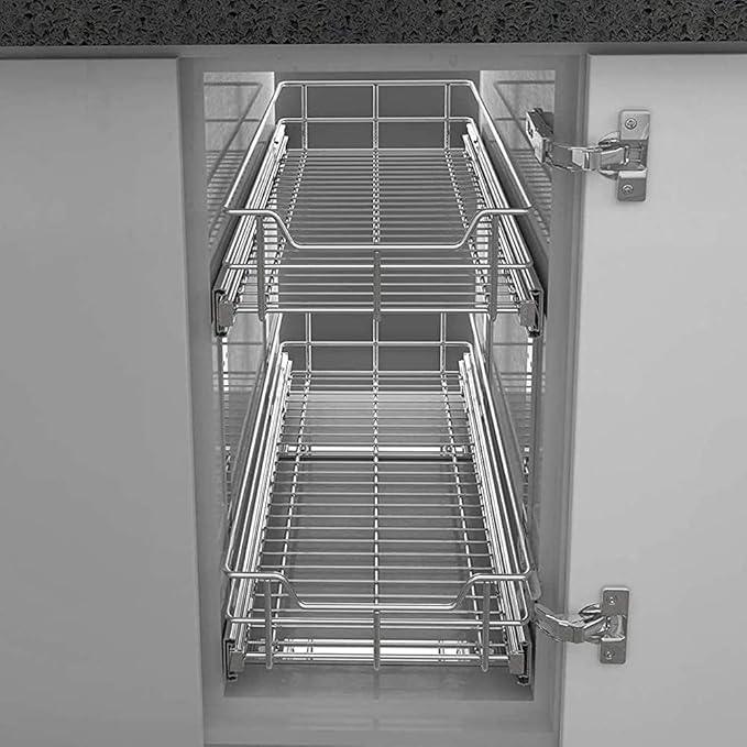 2 Tier Pull Out Cabinet Organizer 20" W X 22" D, Slide Out Drawers For Kitchen Cabinets, Pull Out Drawers For Cabinets Capacity Heavy Duty Caddy, Cabinet Pullout Shelves Chrome-Plated,Bathroom Pantry - NeatNest