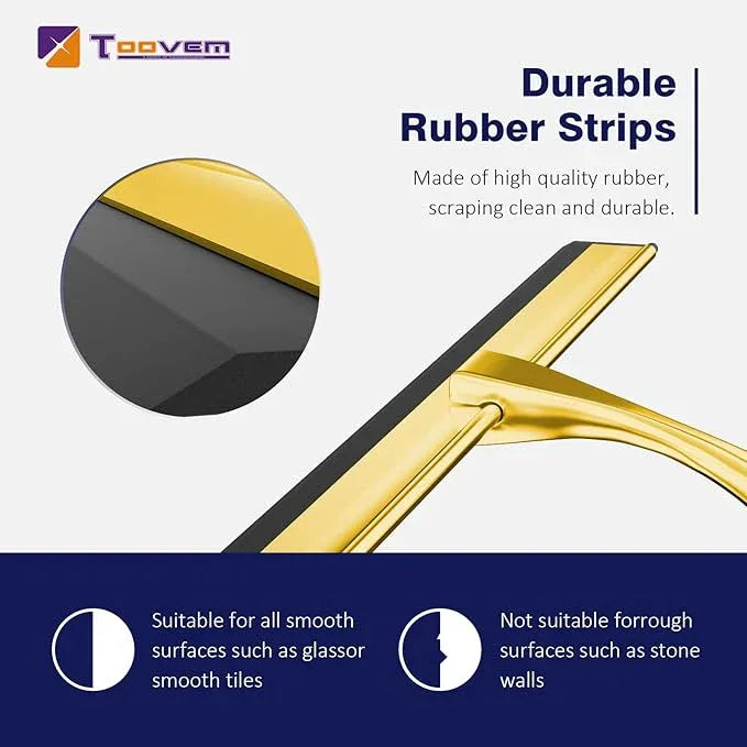 TOOVEM 14 Inch Shower Squeegee for Glass Doors, Window, Bathroom, Car Windshield, Shower Cleaning Tools with S Hook, Square Sticky Hook (Gold) - NeatNest
