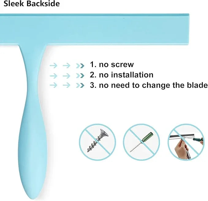 Squeegee for Shower Glass Door, 11-Inch Shower Squeegee for Glass Doors, Bathroom Silicone Squeegees Wiper for Shower with Non-Slip Handle, No-Drilling Silicone Hanging Hook, for Tiles (Blue) - NeatNest
