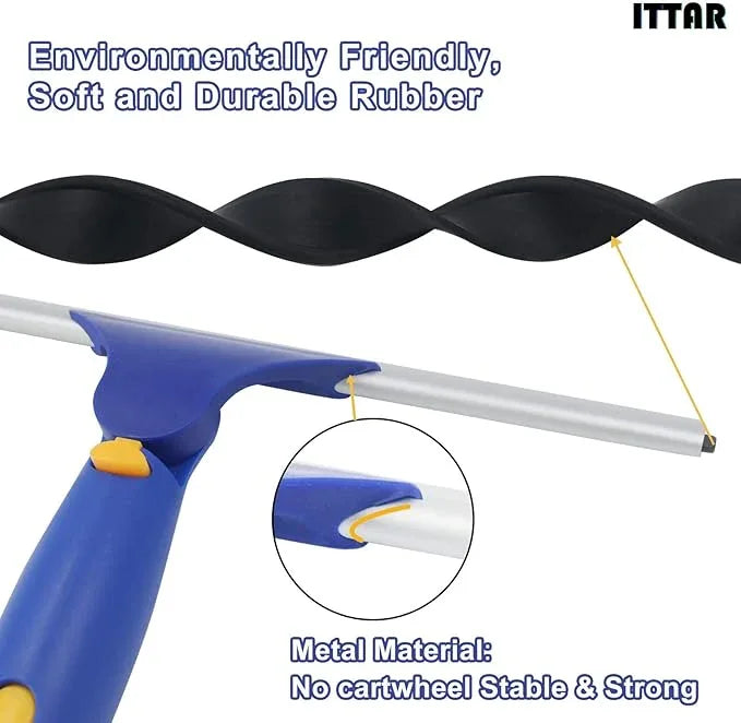 ITTAR Window Squeegee with 2 Sets Stainless Steel Pole, Squeegee Cleaning Tools with Microfiber Pads, 60"-72" Telescopic Window Washing Kit, Professional Squeegee Cleaner for Home Car Outside Glass - NeatNest