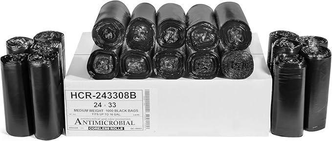 Aluf Plastics High Density Trash Bags, 16 Gallon, 1000 Count, 8 Micron (eq), 24" x 33", Black, for Bathroom, Office, Industrial, Commercial, Janitorial, Municipal, Recycling - NeatNest