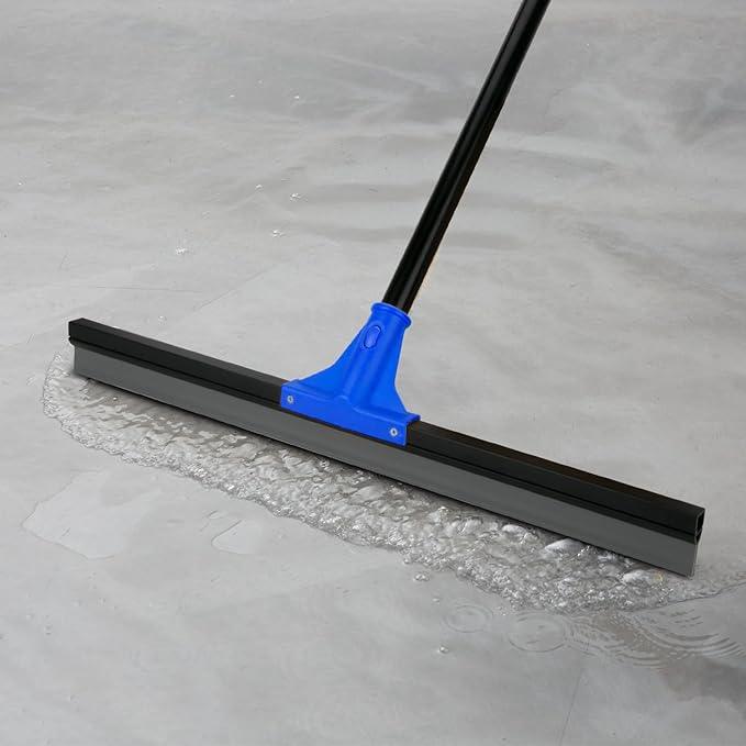 Floor Squeegee for Concrete and Tile Cleaning, 24'' Rubber Wiper Broom, Large Heavy Duty Water Scraper with 60'' Long Handle for Garage, Deck, Bathroom, Shower Glass, Window - NeatNest