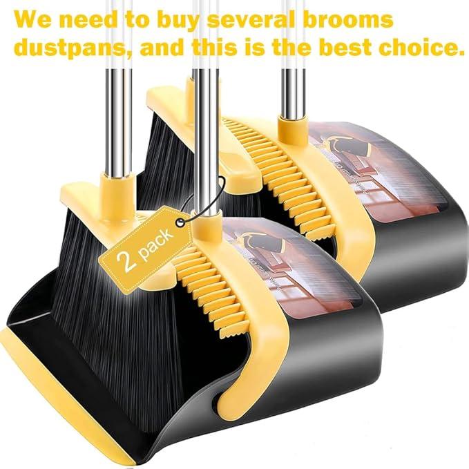 2-Pack is More economical，Upgraded Broom and Dustpan， with 52" Long Handle, Dustpan Teeth with self-Cleaning Function, Indoor and Outdoor Sweeping, Perfect for Home Office - NeatNest