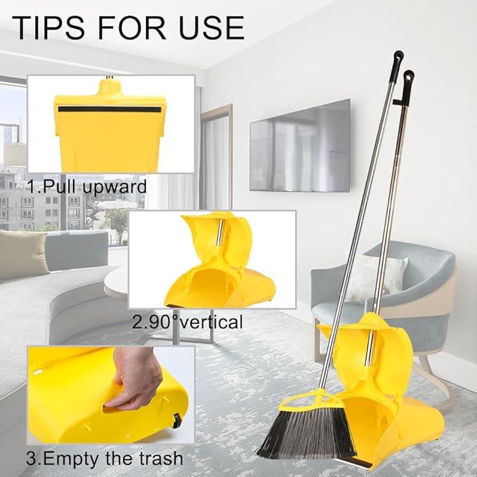 Heavy Duty Outdoor Broom and Dustpan Set - 145CM Extra Long Handle, Stiff Bristles for Tough Debris, Angled Broom Head - Ideal for Garage, Patio, Garden Kitchen House Floor Cleaning - NeatNest