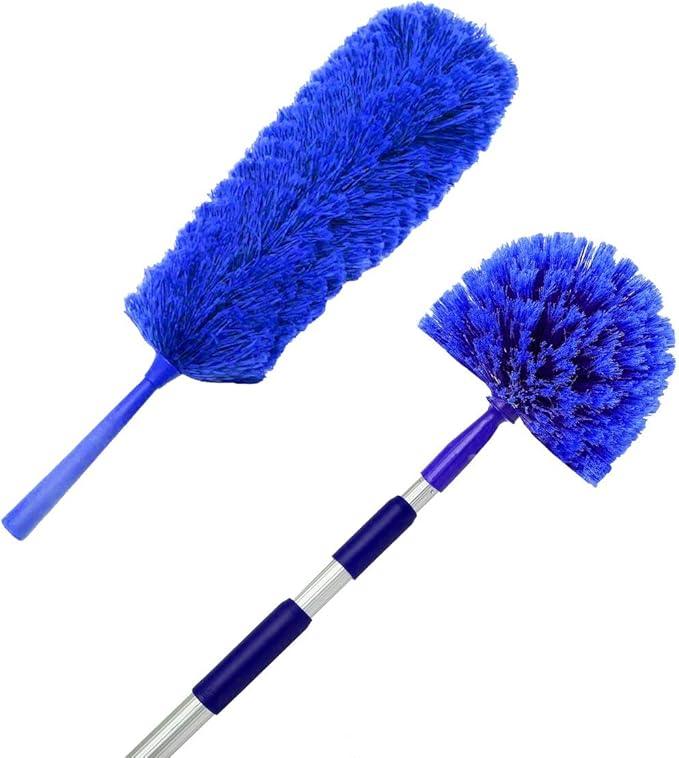 Cobweb Duster with Extension Pole, Plus Size Microfiber Ceiling Fan Duster Extendable 20 feet Reach, 3-Stage Aluminum Telescoping Pole Long Handle Webster Duster for Cleaning - NeatNest