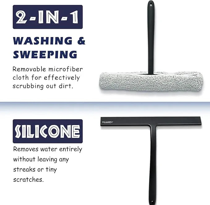 12 Inch Silicone Shower Squeegee for Glass Doors with Hook – Streak-Free Window Cleaner for Bathroom, Mirror, Tile & Car, No Scratch Squeegee with Metal Core (Black) - NeatNest