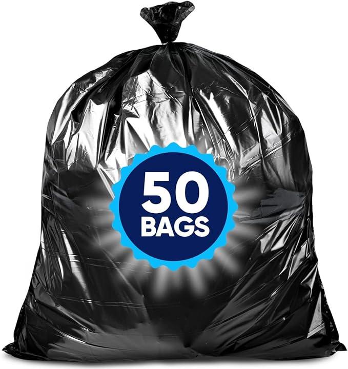 Veska 55 Gallon Trash Bags Heavy Duty, (Value-Pack 50 Count w/Ties) 55-60 Gallon Trash Bags Large Black 50-60 Gallon Garbage Liners for Lawn, Leaf, and Commercial - NeatNest