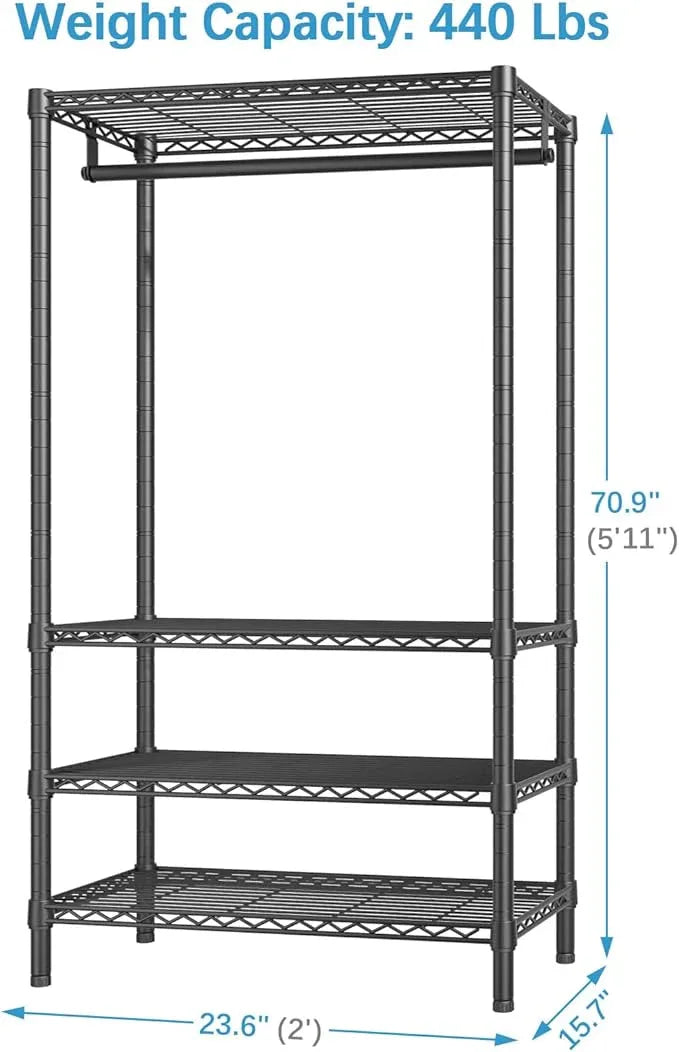 VIPEK V1 Medium Portable Garment Racks 440lbs Load Capacity, Heavy Duty Clothes Rack with 4 Tiers Adjustable Shelves & Hanging Rod, Compact Space-Saving Storage for Small Apartments/Dorms (Black) - NeatNest