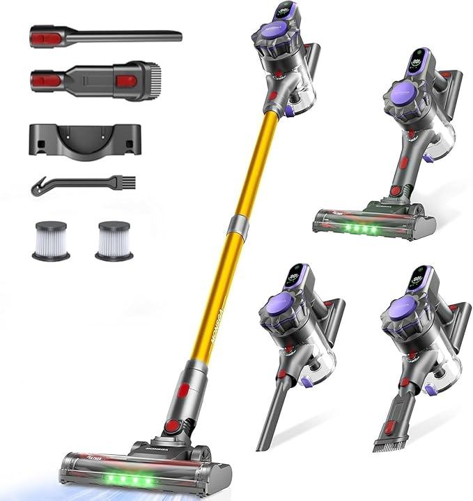MONSGA Cordless Vacuum Cleaner, 45KPa 400W Stick Vacuum for Home, 50Mins Anti-Tangled Vacuum Cleaner with Charging Dock, Light-Weighted Handheld Vacuum for Pet Hair/Carpet/Floor, LED Touch Display - NeatNest