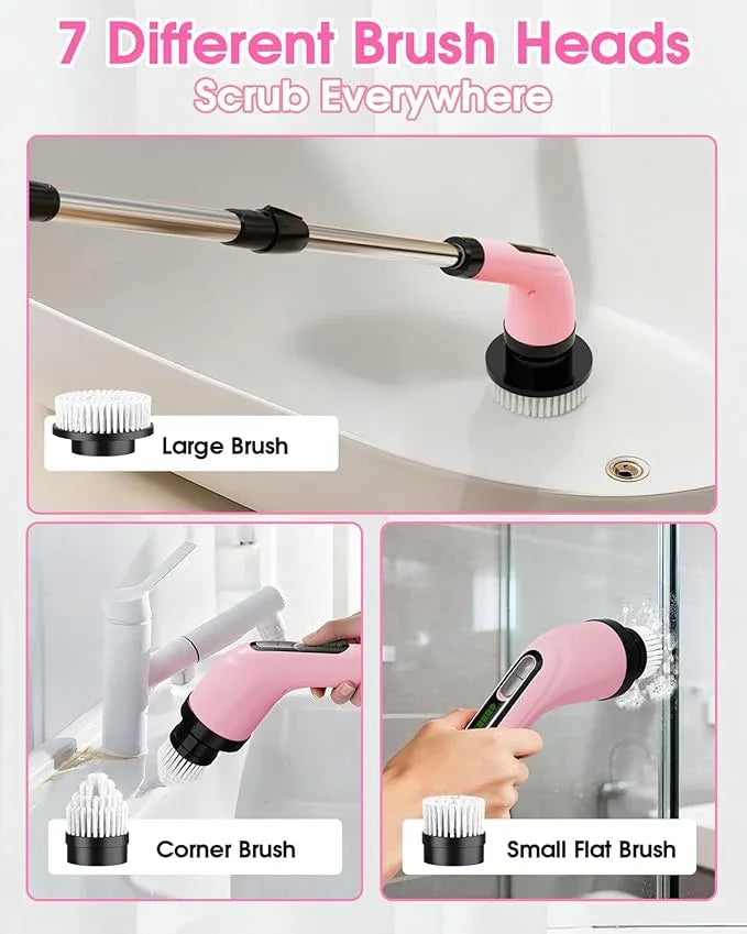 Electric Spin Scrubber for Cleaning Bathroom: Cordless Power Shower Scrubber - Electric Cleaning Brush for Tile Tub - Pink - NeatNest