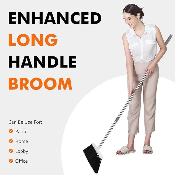 Heavy Duty Broom, 55 Inch Long Handle Outdoor Large Angle Brooms, Commercial Broom for Sweeping Indoor, for Home Garage Kitchen Office Courtyard Lobby Patio Lawn Concrete(Grey&White) - NeatNest