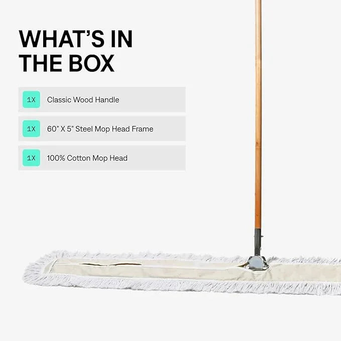 Commercial Dust Mop & Floor Sweeper, 60 in. Dust Mop for Hardwood Floors, Cotton Mop Head, Wooden Broom Handle, Industrial Dry Mop for Floor Cleaning & Janitorial Supplies - NeatNest