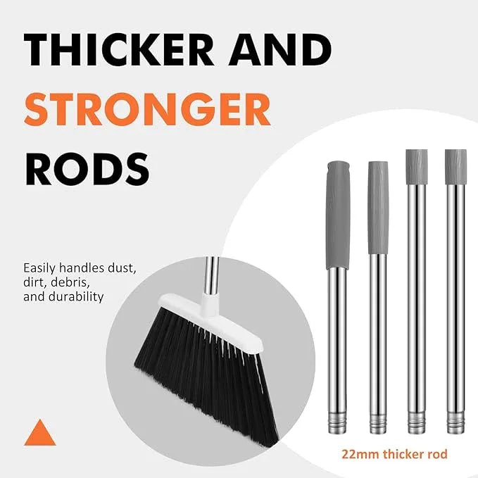 Heavy Duty Broom, 55 Inch Long Handle Outdoor Large Angle Brooms, Commercial Broom for Sweeping Indoor, for Home Garage Kitchen Office Courtyard Lobby Patio Lawn Concrete(Grey&White) - NeatNest