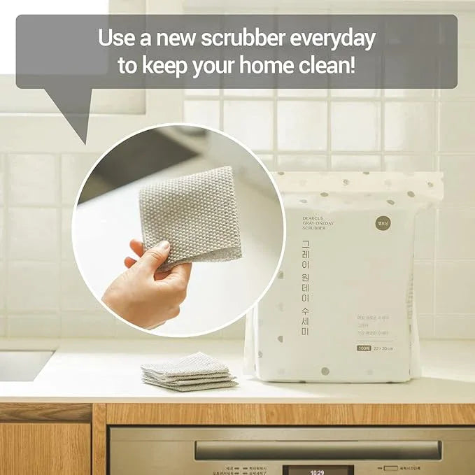 DEARCUS Gray One Day Scrubber - No Odor Dishcloths for Washing Utensils, Cookware, & Cooktop – Multipurpose Embossed & Lint Free PP Cleaning Cloths - for One Day Use, 2 Pack 200 Sheets - NeatNest