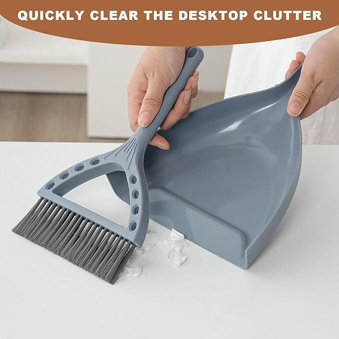 Mini Broom and Dustpan Set Small Dust pan and Brush Set Perfect for Desk Office Camping Dorm RV Essentials (Blue Gray) - NeatNest