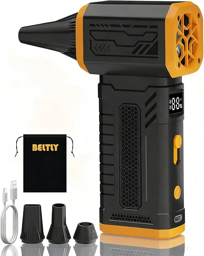 Compressed Air Duster, 130K RPM Powerful Cordless Electric Mini Blower with Display, 10-Gear Adjustable Jet Fan with Fast Charging, Rechargeable Air Blower for Home, Outdoor and Car (Black, Blow) - NeatNest