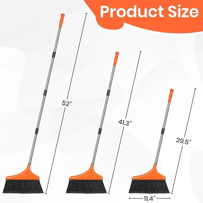 4 Pack Heavy-Duty Angle Broom for Floor Cleaning with 52" Long Handle Stiff Bristle Angle Commercial and Industrial Broom, Indoor Outdoor Broom for Garage Kitchen Office Lobby Patio - NeatNest