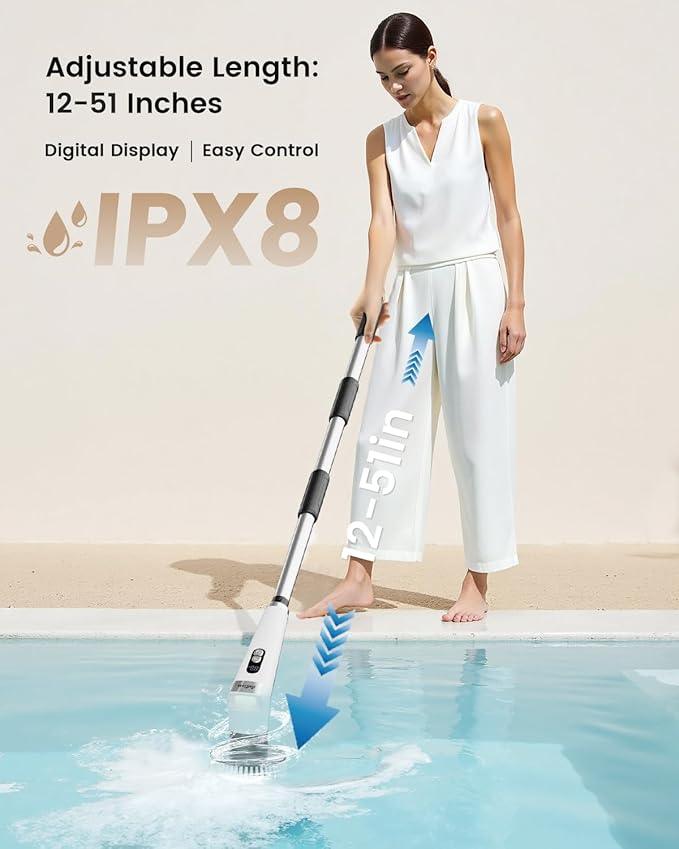 Antime Electric Spin Scrubber with LED Light, IPX8 Waterproof Cleaning Brush with LCD Display, 5 Replaceable Brush Heads, Shower Scrubber with 25kg Torque, 90min Runtime for Bathroom, Kitchen, Tile - NeatNest
