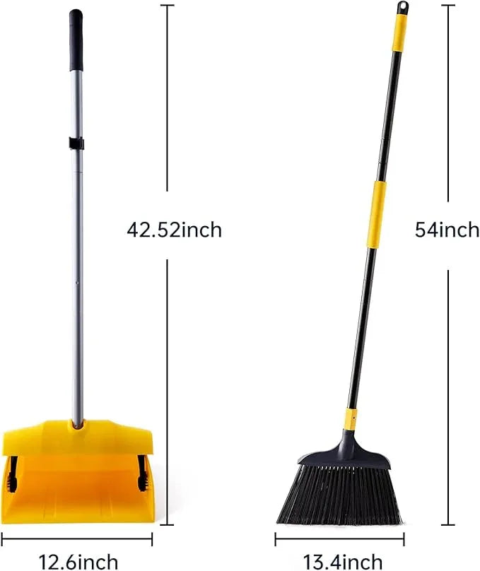 Yocada Commercial Broom and Dustpan Set with Windproof Cover Commercial Outdoor Indoor 2 Plus 1 for Courtyard Garage Lobby Mall Market Floor Home Kitchen Room Office Pet Hair Rubbish - NeatNest