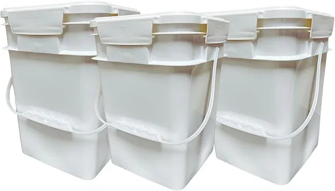 House Naturals 4 Gallon Square Food Grade Bucket Pail with Plastic Handles and Lid (Pack of 3) Made in USA containers (White) - NeatNest
