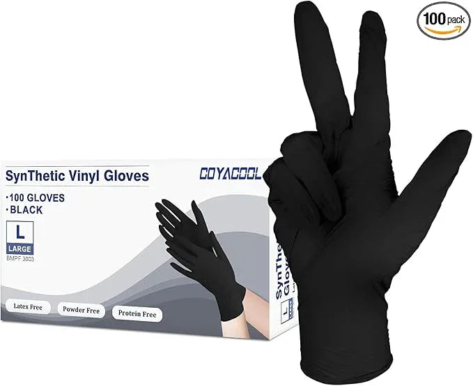 Disposable Gloves Large, Nitrile and Vinyl Blend Material Gloves, Latex Free, 4 Mil,100 Pc. - Food Grade Glove for Cleaning, Food Prep,Hair Dye, Tattoo, Black - NeatNest