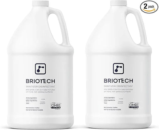 BRIOTECH Sanitizer Disinfectant Hypochlorous, Kill 99.99% of Viruses & Bacteria, Control Mold, Eliminate Odor, Gentle for Nursery & Play Rooms, Food Contact Surface Sanitizer, 1 Gallon Refill (2 Pack) - NeatNest