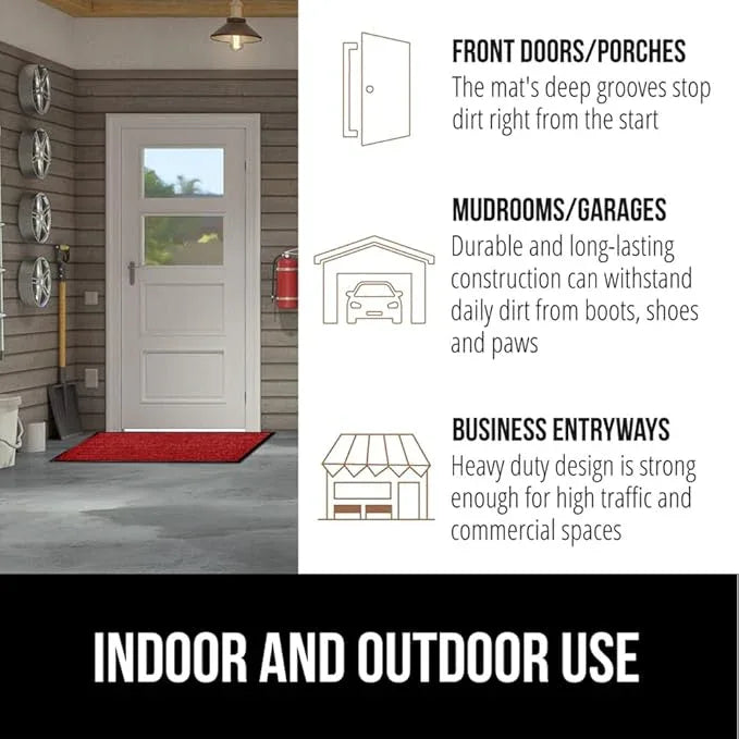 GORILLA GRIP Waterproof Traffic Guard Door Mat, 72x48, Heavy Duty Entryway Mats, Strong Rubber Back Commercial Utility Rugs for Office Hallway, Garage Floor and Home, Low Profile Carpet Runner, Red - NeatNest