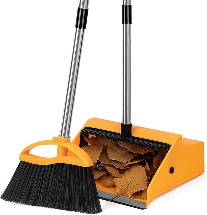 Commercial Broom and Dustpan Set，Long Handle Upright Heavy Duty Dust Pan Outdoor Indoor for Courtyards, Garages, Lobbies, Shopping Malls, Market Floors, Sidewalks, Classroom Floor Cleaning - NeatNest