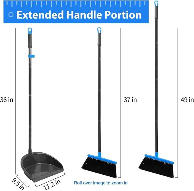 Broom and Dustpan Set ，Long Handle Broom with Upright Standing Dust pan for Indoor Outdoor Home Kitchen Office Floor Cleaning - NeatNest