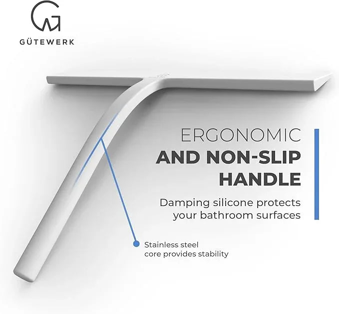GÜTEWERK Shower Squeegee for Glass Doors, Silicone Window Squeegee, Bathroom and Glass Cleaning - White - 11 Inch - NeatNest