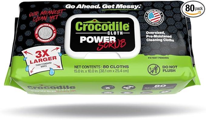 Crocodile Cloth PowerSCRUB Cleaning Wipes – 80 (15" x 10") Dual-Surface Cloths, Heavy-Duty, Moist, Absorbent, & Disposable - Safe on Skin & Multiple Surfaces - NeatNest