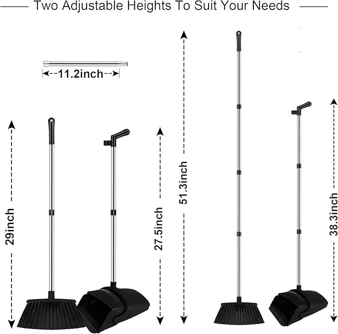 Broom and Dustpan Set, Household Broom with Dustpan Combo Set, 51" Long Handle, Dust Pan Set for Kitchen Office Lobby Floor - NeatNest