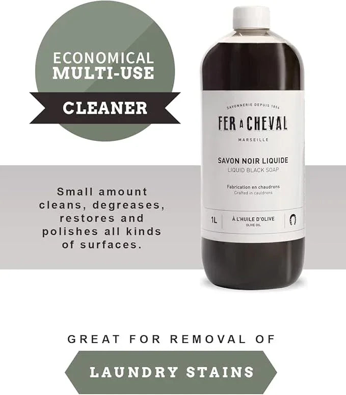 Fer à Cheval All Purpose Cleaner, Liquid Black Soap with Olive Oil, Multipurpose Natural Cleaner, Multi-Concentrated Detergent, 1 Litre/33.81 fl oz (Linen) - NeatNest