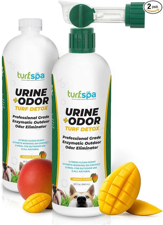 Urine & Odor Turf Detox: 2- Pack of Mango 32 oz Professional Enzyme Cleaner & Odor Eliminator for Artificial Grass, Turf, Concrete, Patio & Kennels, Pet Urine Enzymatic Cleaner for Dogs & Cats - NeatNest