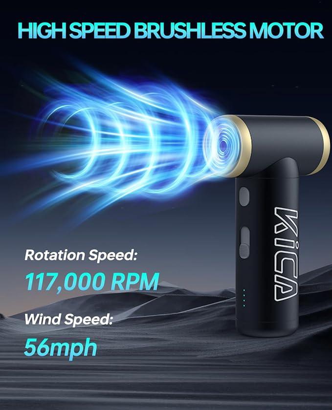 KiCA Electric Air Duster - Jet Fan 2S Rechargeable Air Duster, 117000RPM Brushless Motor, Metal Shell, 56 MPH Wind Speed, Jet Dry Blower for Keyboard, PC, Car & Home Cleaning (Black) - NeatNest