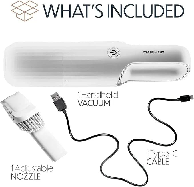 STARUMENT Portable Hand Vacuum Cleaner Handheld Cordless Cleaner for Dust Pet Hair Dirt, Home, Car Interior, Lightweight, Easy to Use, Compact Design Battery Rechargeable with USB-C Cable White - NeatNest