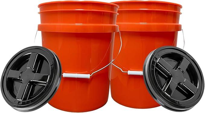 House Naturals 5 Gallon Scarlet Red Plastic Bucket Pail Food Grade BPA Free Made in USA pails with White Air Tight Screw on Lid (Pack of 2) (Scarlet Red with Black Screw On lid) - NeatNest