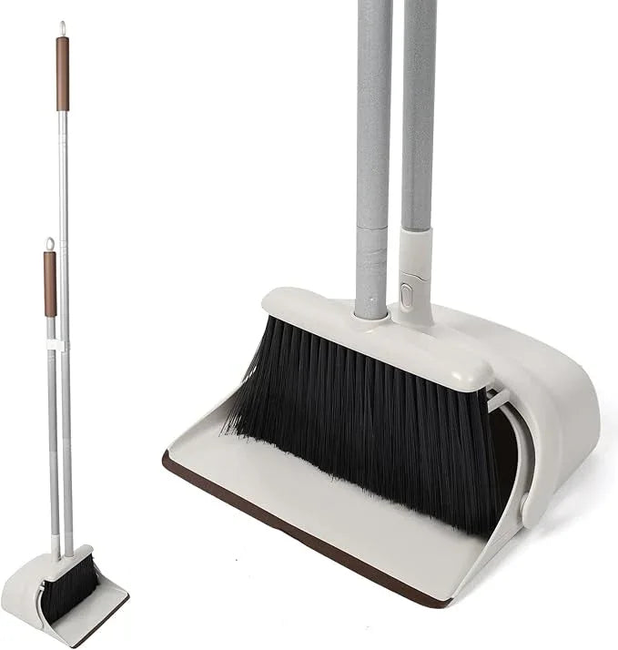 54" Long Handled Broom and Dustpan Set - Perfect Dust Pan and Brush Combo for Efficient Cleaning, Brown and White - NeatNest