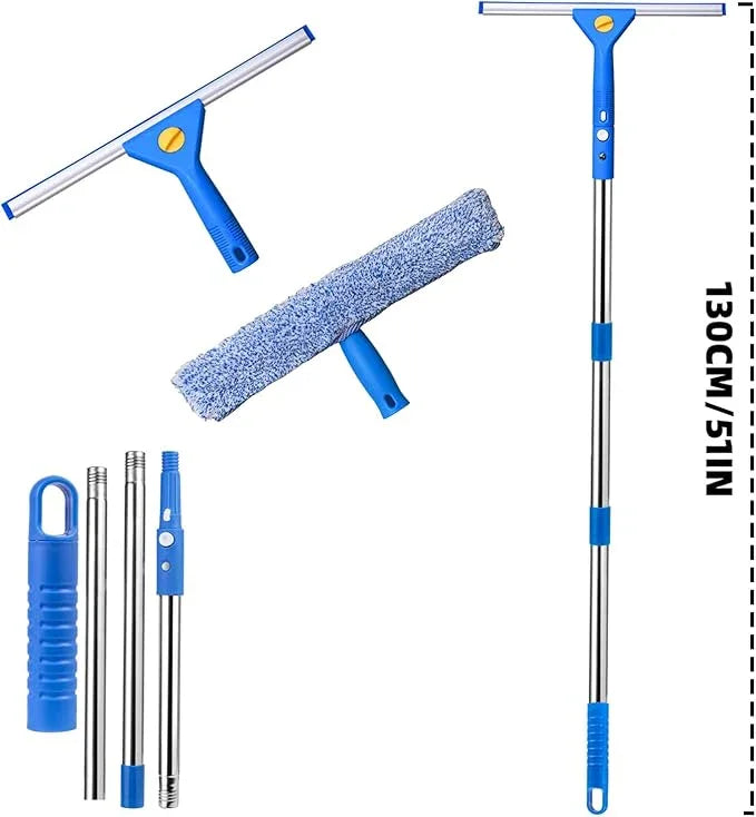 Professional Window Cleaning kit, 2-in-1 Window Squeegee with 51" Extension Poles, Suitable for Indoor & Outdoor Windows, High Glass, High Windows, Multi-Purpose Car Windshield Cleaning - NeatNest