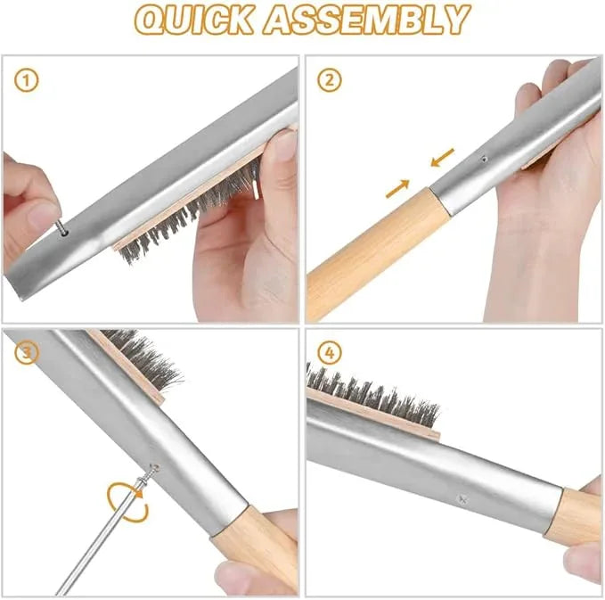 Aolso Pizza Oven Brush, 21" Brush and Stainless Steel Scraper for Pizza Stone, BBQ Grill Cleaning Brush Non Scratch Heat Proof Stainless Steel Bristles with Screwdriver for Pizza Oven Accessories - NeatNest