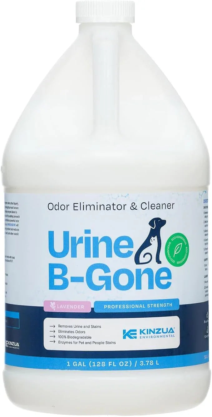 KINZUA ENVIRONMENTAL Urine B-Gone, Professional Enzyme Odor Eliminator & Pet Stain Remover, Human, Cat & Dog Urine Cleaner, Effective on Laundry, Carpets & More, Lavender Scent, 1 Gallon - NeatNest