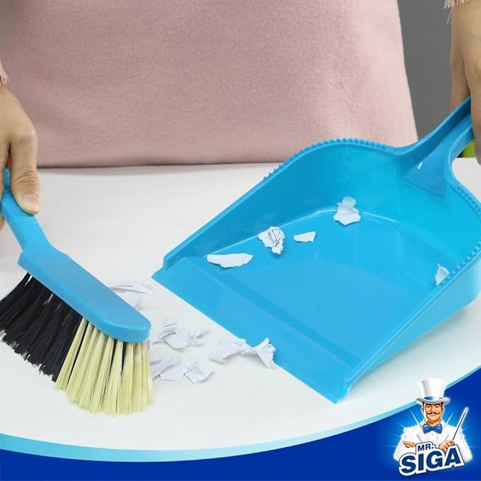 MR.SIGA Dustpan and Brush Set, Pack of 2 Set, Blue & Grey - NeatNest